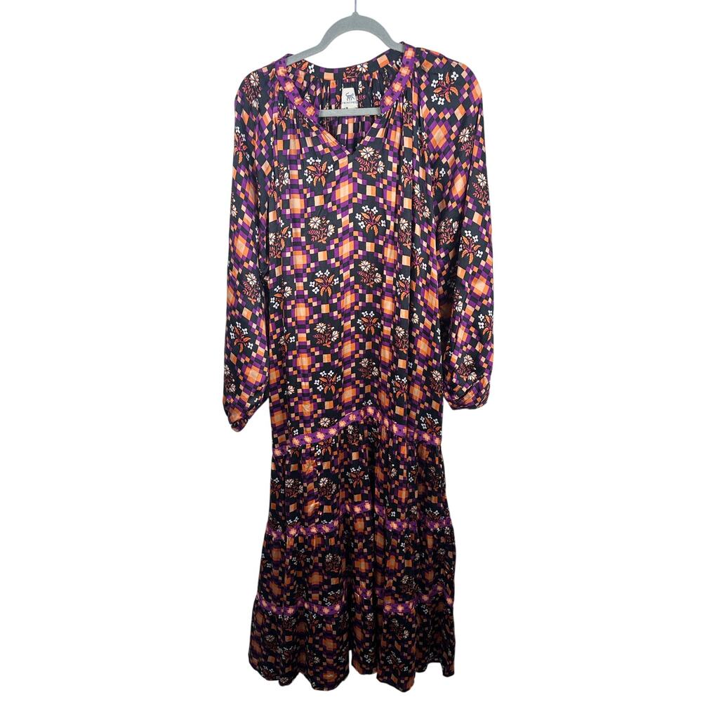 Printfresh Purple and Orange Geometric Floral Midi Dress